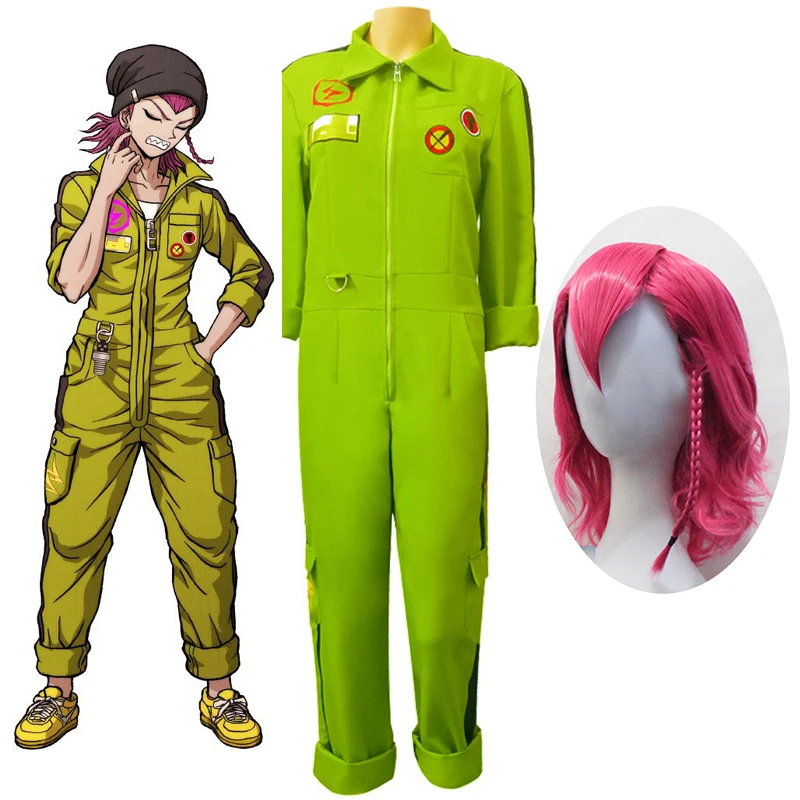

Halloween Carnival Funny Anime Jumpsuits Danganronpa Kazuichi Souda Cosplay Costume Braids Wig Men's Zipper Workwear
