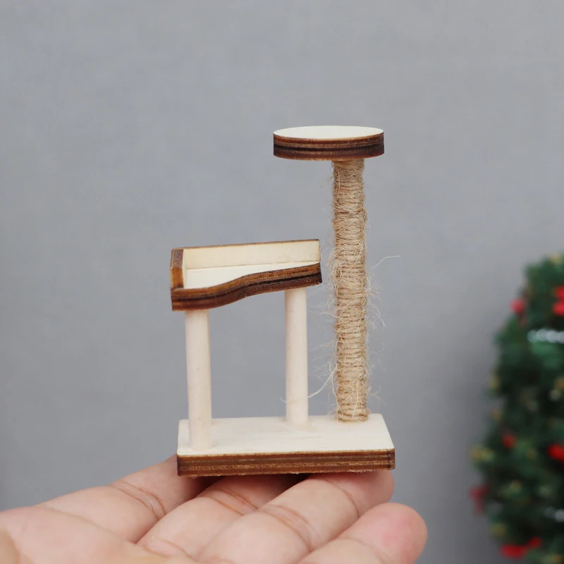 Mini House Cat Tree Model Accessories Miniature Furniture Wooden Adornment Dollhouse Cat Climbing Frame Cat Tower Model 4