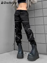 

SUCHCUTE Dark Academic Pencil Pants Women Elastic Waist Casual Black Trousers Hip Hop Pant Gothic E girl Vintage Streetwear 2022