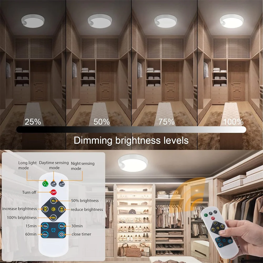 19CM Round Led Ceiling Light Motion Sensor Home Lamp USB Rechargeable/Battery Powered Remote Controller for Washroom,Stairs motion sensor light led night light led motion sensor light motion sensor lights