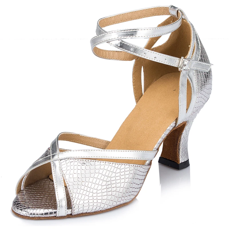 Summer Latin Dance Shoes Women's Salsa Tango Ballroom Party Girls High Heels Blue Silver Orange Women's Sandals