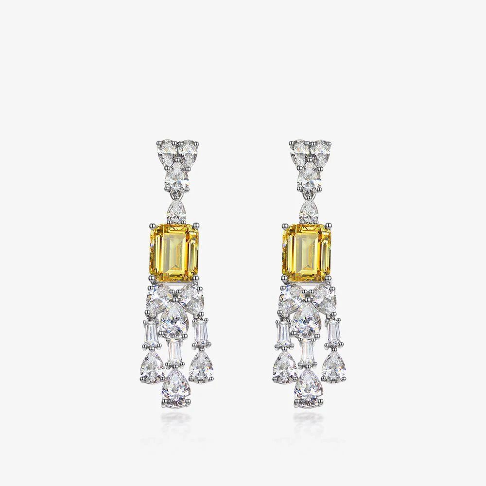 

6CT Luxury 100% 925 Sterling Silver 10*12 Yellow Sapphire High Carbon Diamond Long Drop Earrings for Women Wedding Fine Jewelry