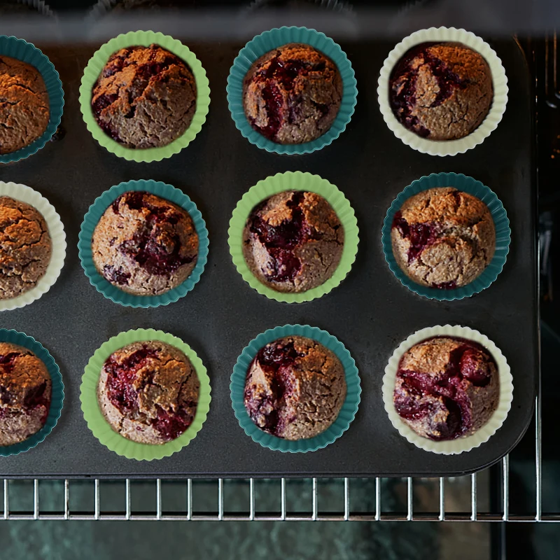 12Pcs Silicone Muffin Cupcake Cup Liners Round Baking Mold Christmas Home Kitchen Supplies Birthday Party Cake Decorating Tools