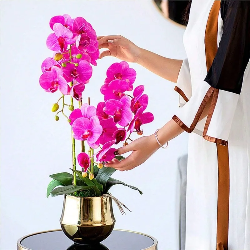 1 Stück künstliche Orchideenstiele für Wohnzimmer, Heimdekoration, Hotelhochzeit, Blumenarrangement, Kunstblumen – Detail 9