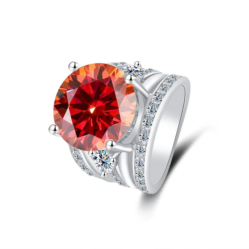 Women's PT950 Platinum Wedding Ring, Sansheng Sanshi Theme, Full Moissanite 5Ct Crown Pigeon Egg Design 2