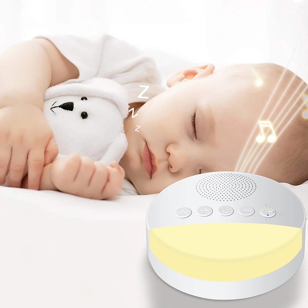 Machine de sommeil blanche pour bébé, 6 sons apaisants intégrés, respiration douce, lumière, arrêt chronométré, lecteur sonore