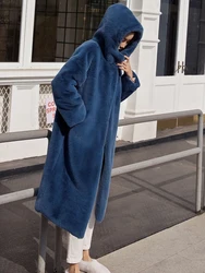 2024 New Women Winter Faux Fur Coat Oversize Hooded Long Fur Coats Thick Warm Female Faux Fur Jackets Plush Loose Parka Overcoat