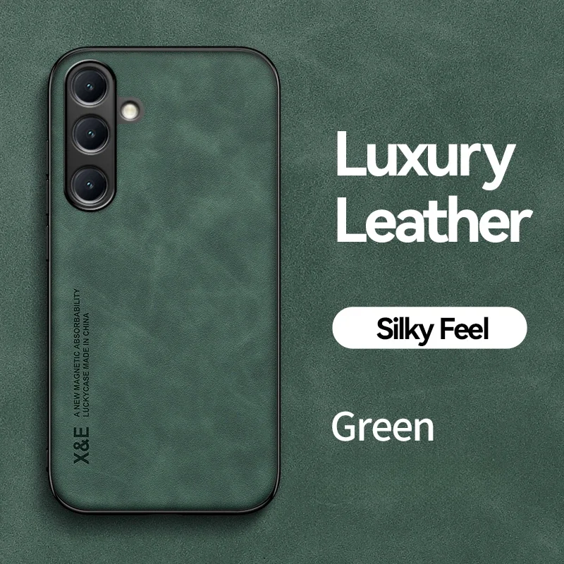 Leather Phone Case with Metal Plate - Car Holder Compatible Cover