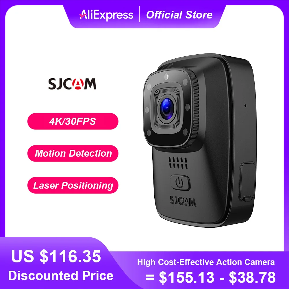 SJCAM A10 Body Camera Wearable Body-Worn Camera 1296P 30FPS IP65 Waterproof Action Camera Portable Body-Worn Camera Night Vision