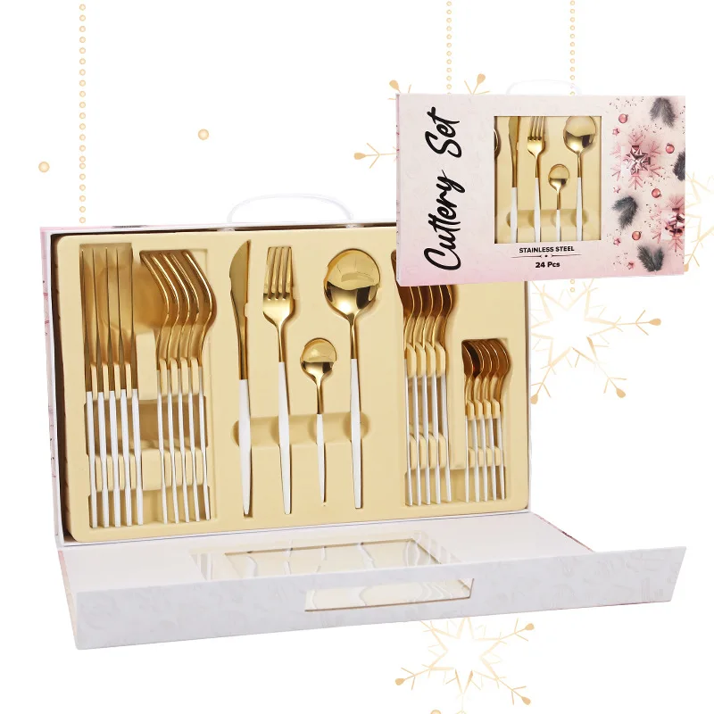

24pcs Christmas Pink Cutlery Set Stainless Steel Dinnerware Set Silverware Knife Fork Spoon Tableware Dishwasher Safe With Box
