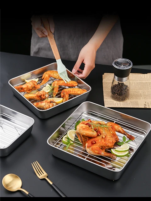 Set 2 Teglie Da Forno In Acciaio Inox 30x25x5 Cm | Profonde, Per Cuocere, Arrostire E Servire | Lavabile In Lavastoviglie