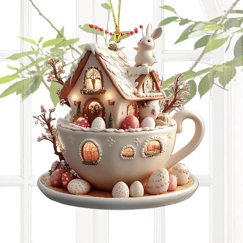 Easter Coffee Cup Acrylic Keychain Bunny Decor