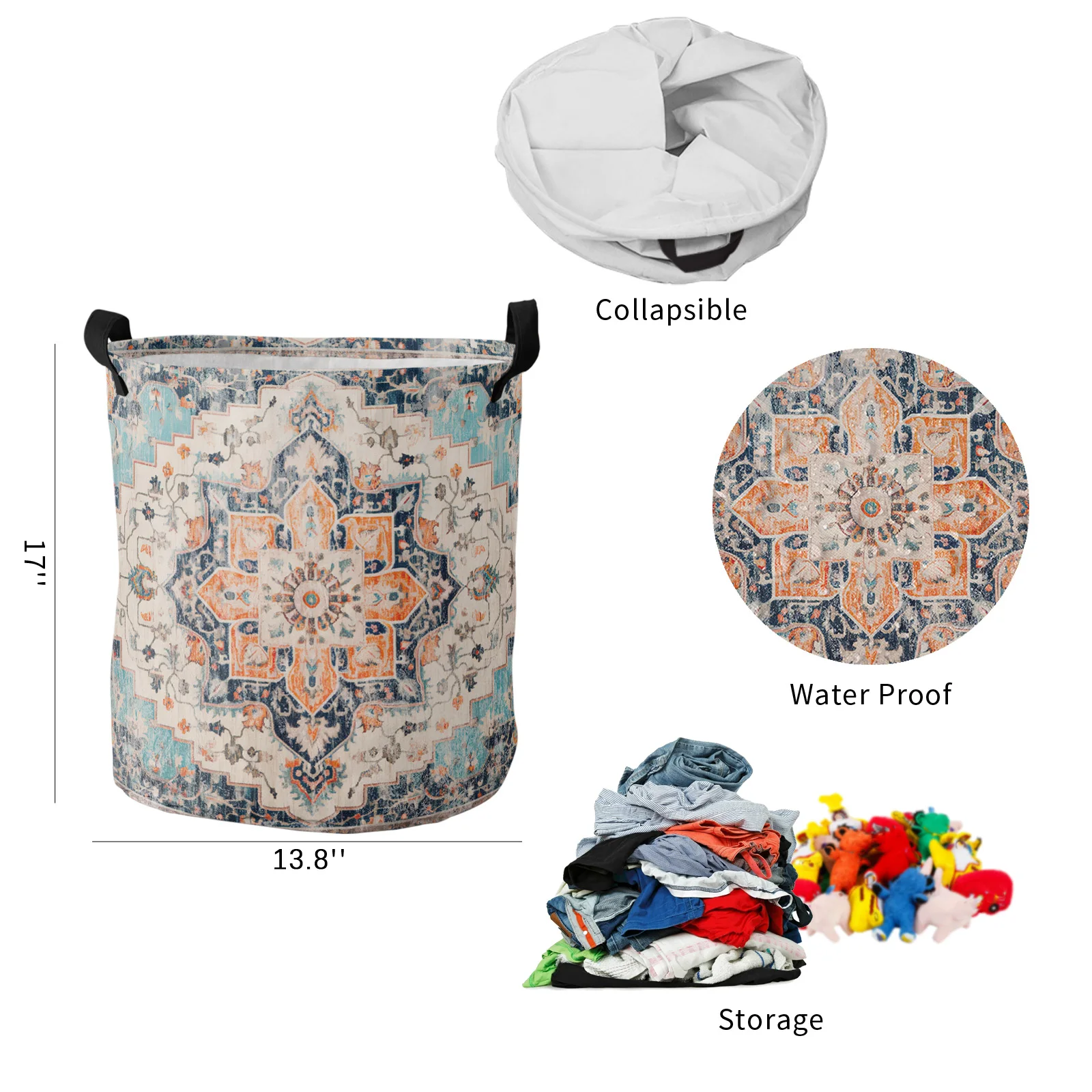 Retro Murals Medieval Foldable Laundry Basket Kid Toy Storage Waterproof Room Dirty Clothing Organizer