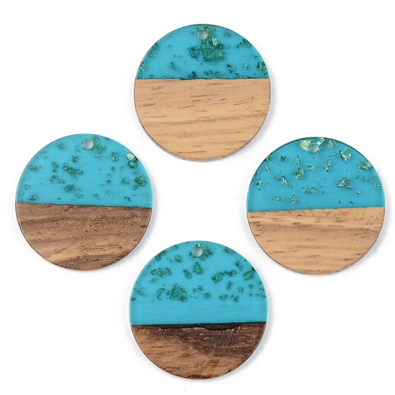 50pcs 28mm Resin Wooden Pendants Earring Charms Vintage Flat Round for Jewelry Making DIY Bracelet Necklace 28x3mm
