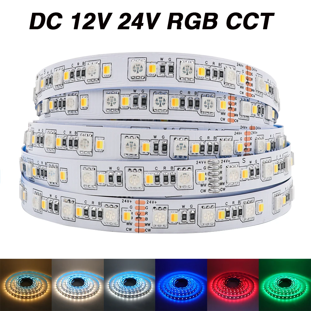 

DC 12V 24V RGB CCT LED Strip 120Leds/M SMD 5050 2835 Flexible Ribbon Tape Rope Light Lamp For Home Decor 5M
