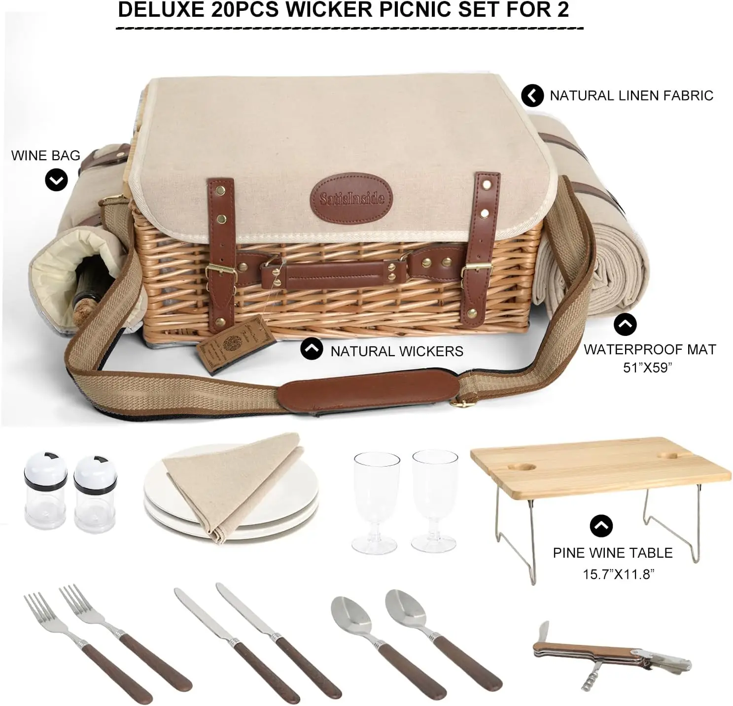 2-Person Wicker Picnic Basket Set 5