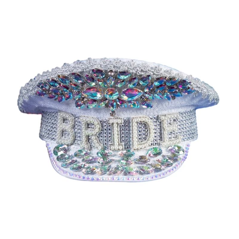 

Large Diamond Bride Hat Wedding Props White Sequins and Encrusted Pearls for Wedding Engagement Bachelorette Party
