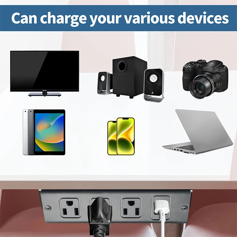 USB Power Strip Desktop Socket Embedded American Standard Concealed Installation Office Furniture Hidden Desktop Computer Desk
