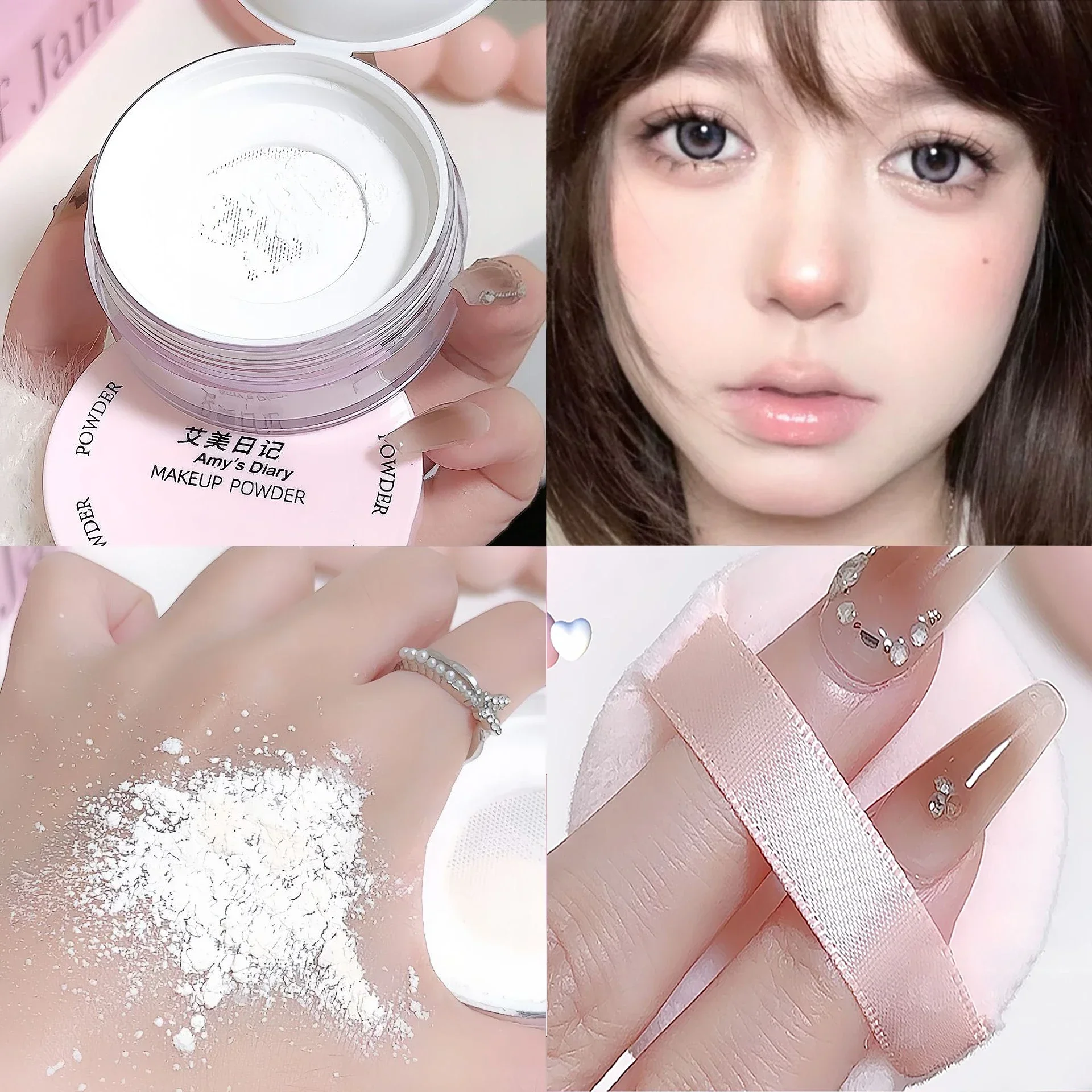Air Setting Loose Face Powder Transparent White Long Lasting Matte Finish Makeup Oil Control Coverage With Puff