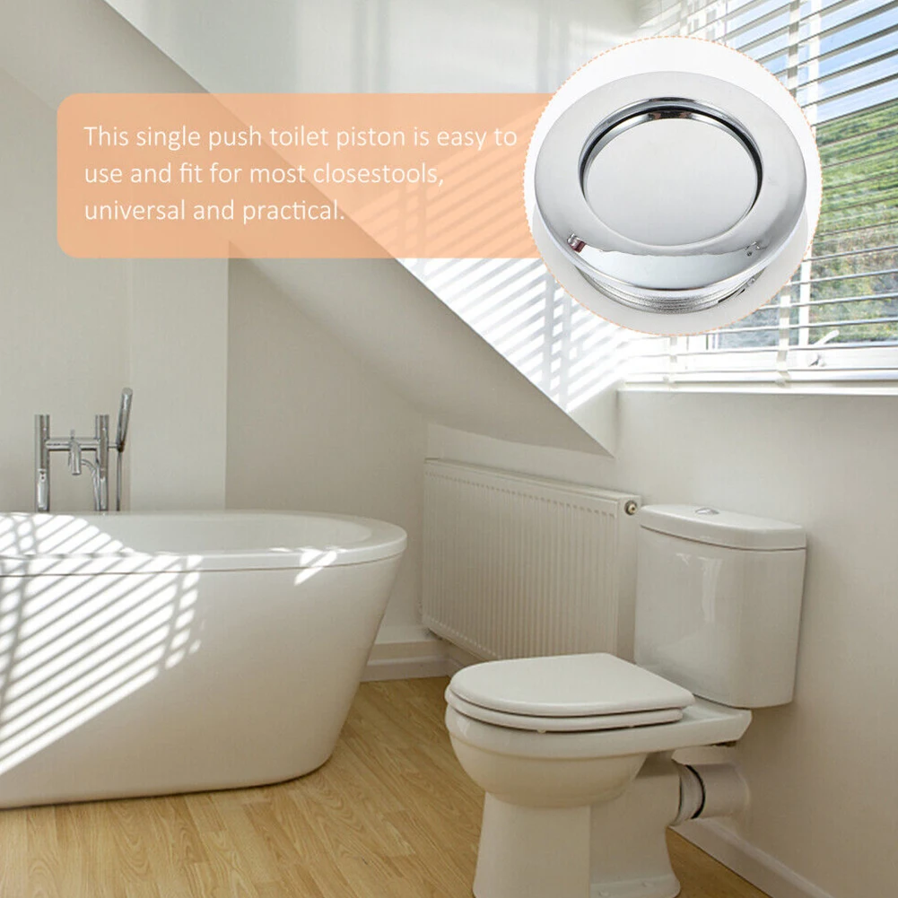 Description Picture 2 of item1pc Bathroom Toilet Push Button Single Flush Silver Seat Water Tank Valve Universal Button Toilet Toilet Lid Accessories