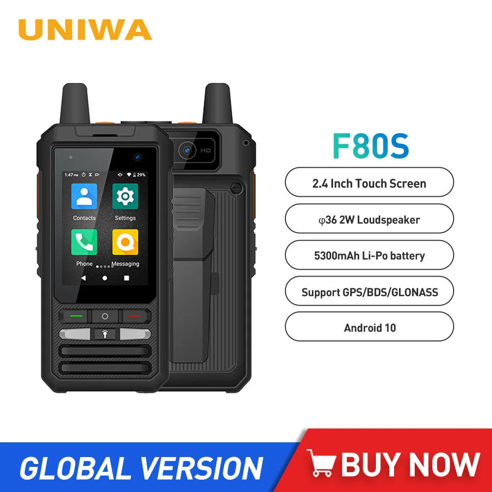 

UNIWA F80S POC Walkie Talkie 4G Rugged Phone Spreadtrum SL8541E Quad Core 1GB+8GB 5300mAh 2.4Inch 1.4GHz Android 10 Mobile Phone