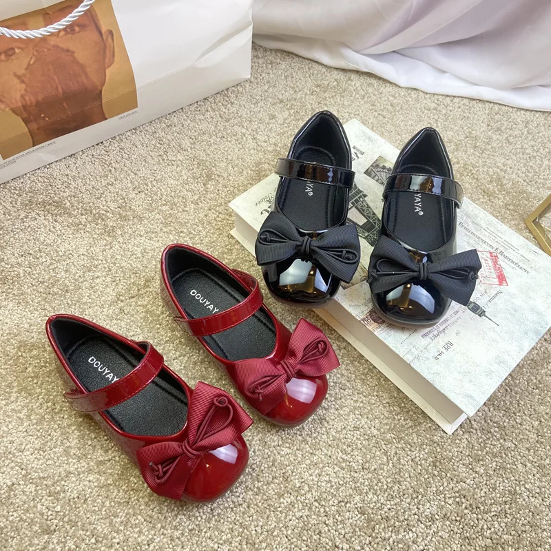 

Little Girl's Mary Janes Leather Spring Autumn New Children Princess Dance Shoes Kids Students Causal Soft Flats with Bowknot