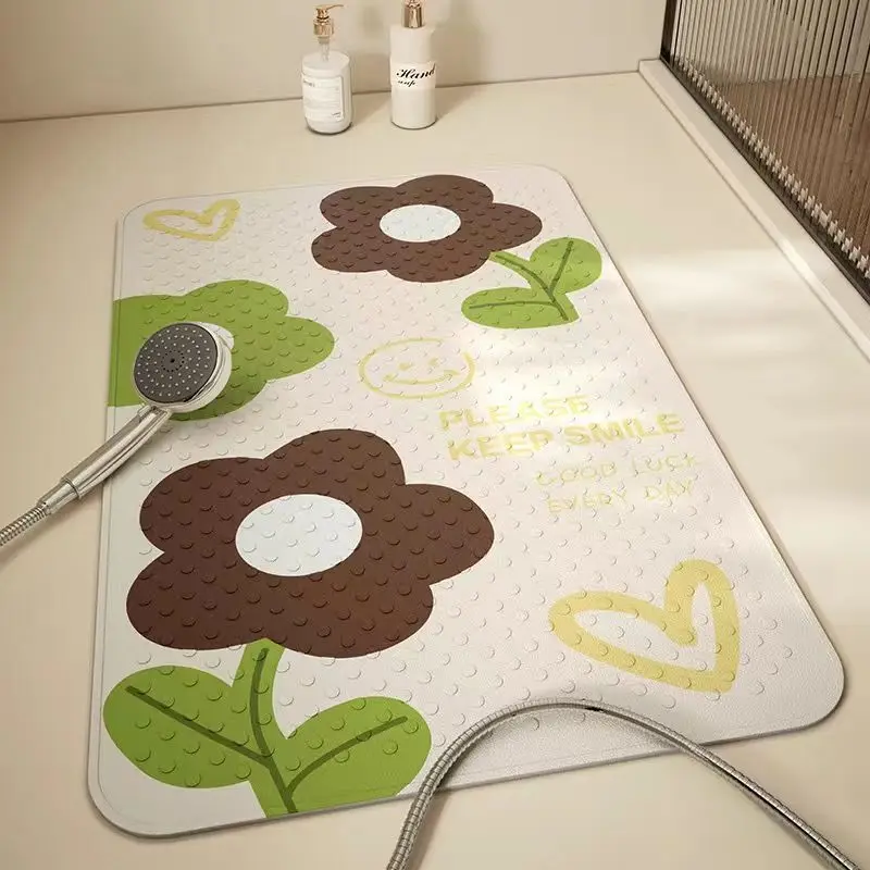Rectangular Flower Pattern Shower Suction Cup Pad, Bathroom Product Anti Slip Anti Fall, Children's Massage Foot Mat, PVC, 1Pc