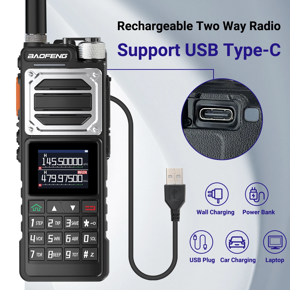 Baofeng UV-25 10W Walkie Talkie Long Range Tri Band Wireless Copy Frequency NOAA Type-C High Power Ham Two Way Radio