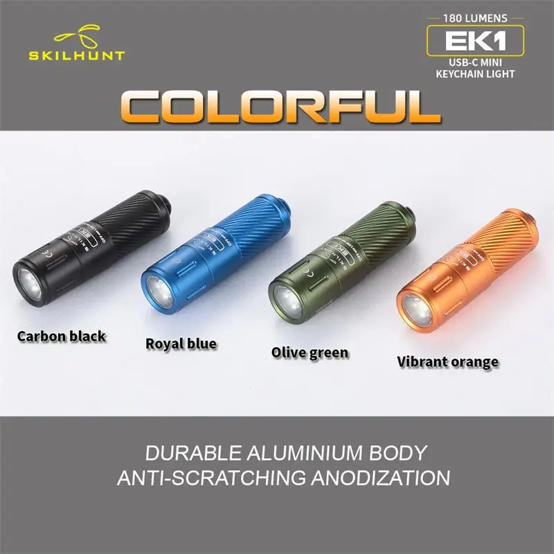 SKILHUNT EDC ̴ Űü USB-C  LED ,  ġ, ߿  ķ ŷ ̵, 180  EK1