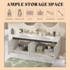 60"LED Floating Bathroom Double Vanity with Sink Combo, Modern High Gloss Wall Mounted Bathroom Storage Cabinet with 3 Hole Sink 6