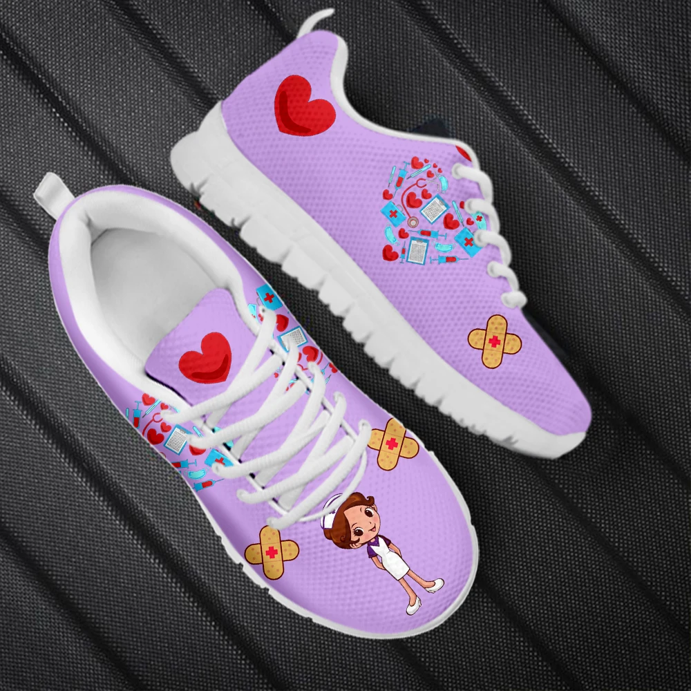 

INSTANTARTS Kawaii Nurse Girls Pattern Casual Flats Medical Healthcare Print Wear-resistant Footwear Hospital Work Sneakers Hot