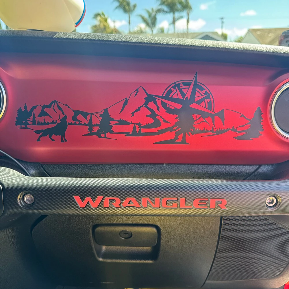 Wolf Mountain Compass Scene Dashboard Car Vinyl Decals and Stickers