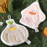 Cute Hand Towel Hanging Towel Children Kids Bathing Towels Coral Fleece Handkerchiefs Absorbent Wipe Cloth 2