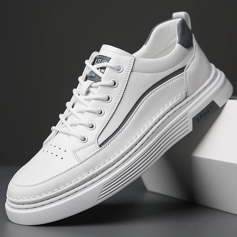 

Leather Men Shoes outdoor fashion Casual Mens Sneakers Breathable Lace Up oxfords Fashion Sneakers Personality Men white Shoes