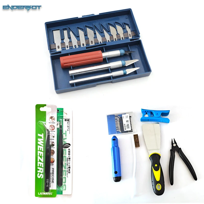 

21 Piece Model Tool Set Scissors Pen Knife Tweezers Trimming and Polishing Tools Aluminum Tools for 3D Printer Parts Pen Knife