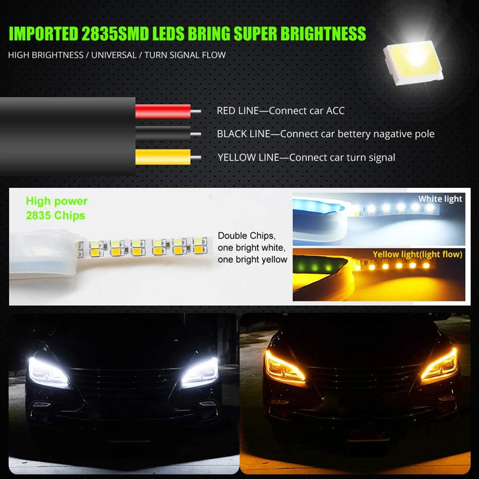 Car LED Strip Lights Flexible Headlight Strips DRL Light Tube Dual Color  Daytime Running Lights Waterproof Neon Turn Signal Lamp - AliExpress, image size:1600x1600