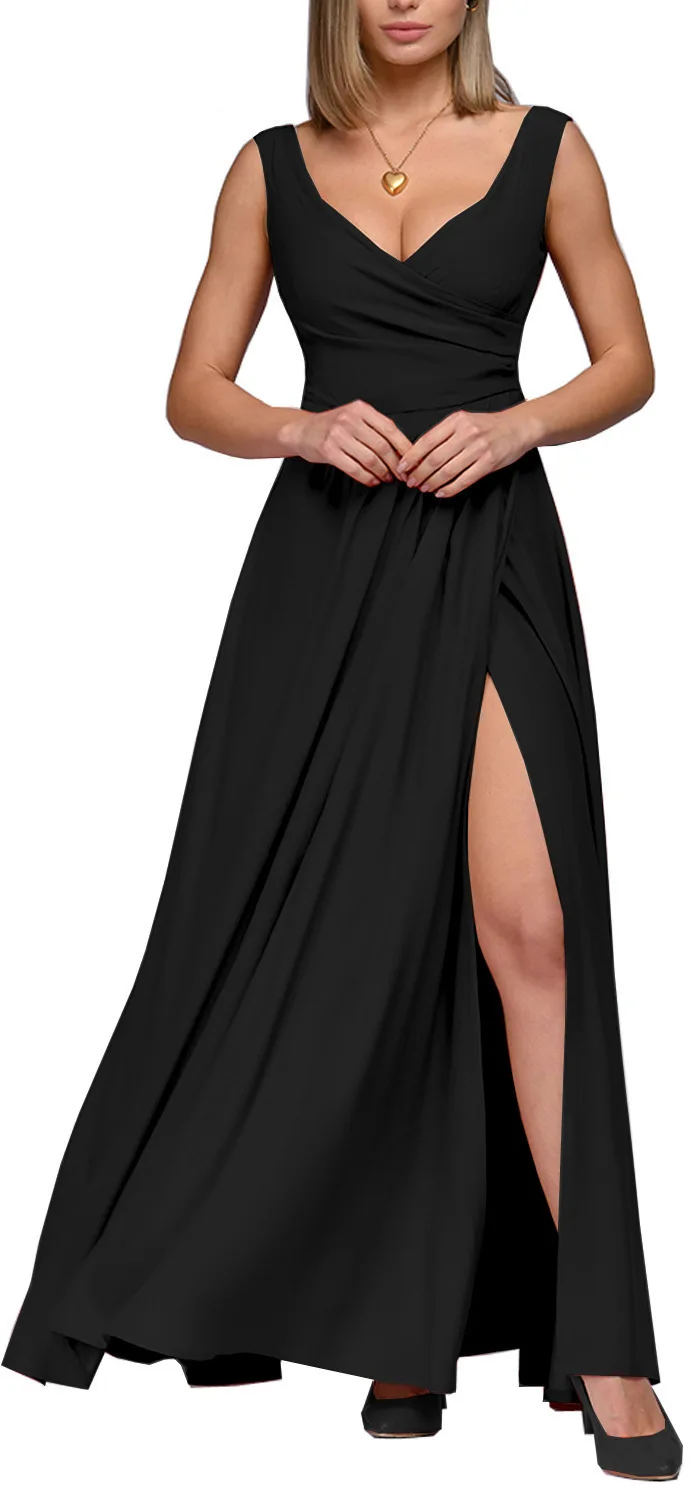

Dress for Women 2023 Summer Fashion New Solid Color V-Neck Sexy Sleeveless Party Prom Dinner Dresses