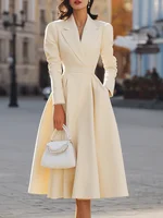 Long Sleeve Holiday Patchwork Chic Maxi Dress Women Autumn V Neck Slim Party Dress Elegant Fashion Ladies Knee Length Dresses - Image 2