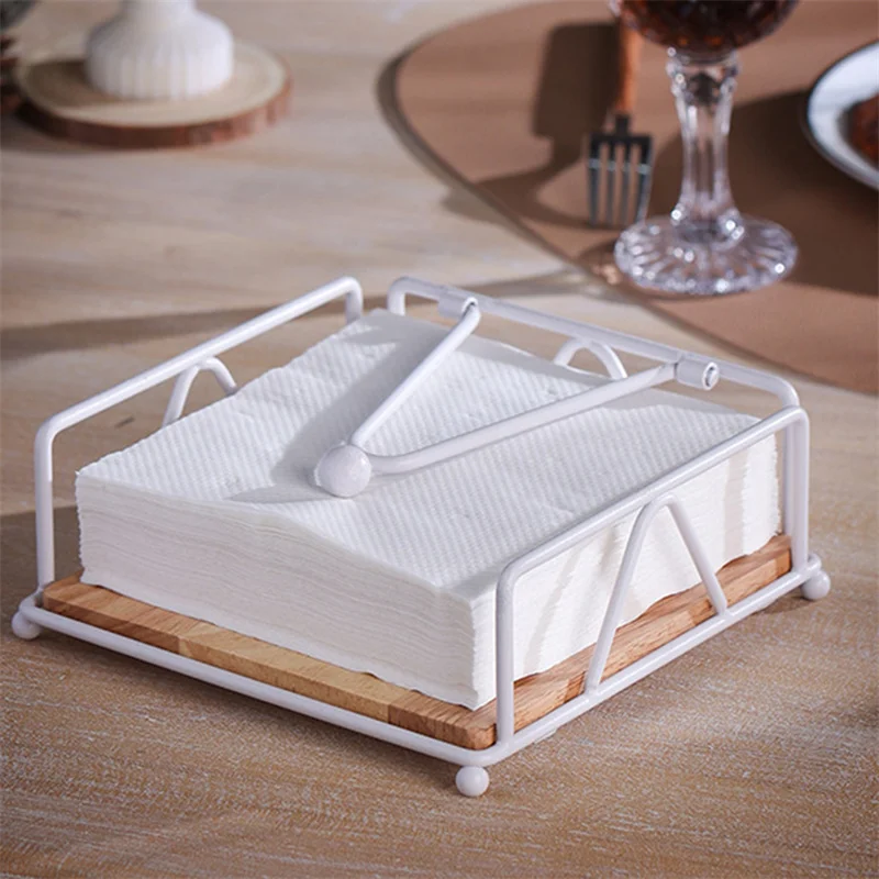Flat Napkin Holder Metal Kitchen Napkin Holder With Weighted Tension Arm Rustic Tissue Paper Dispenser For Countertop Table 4