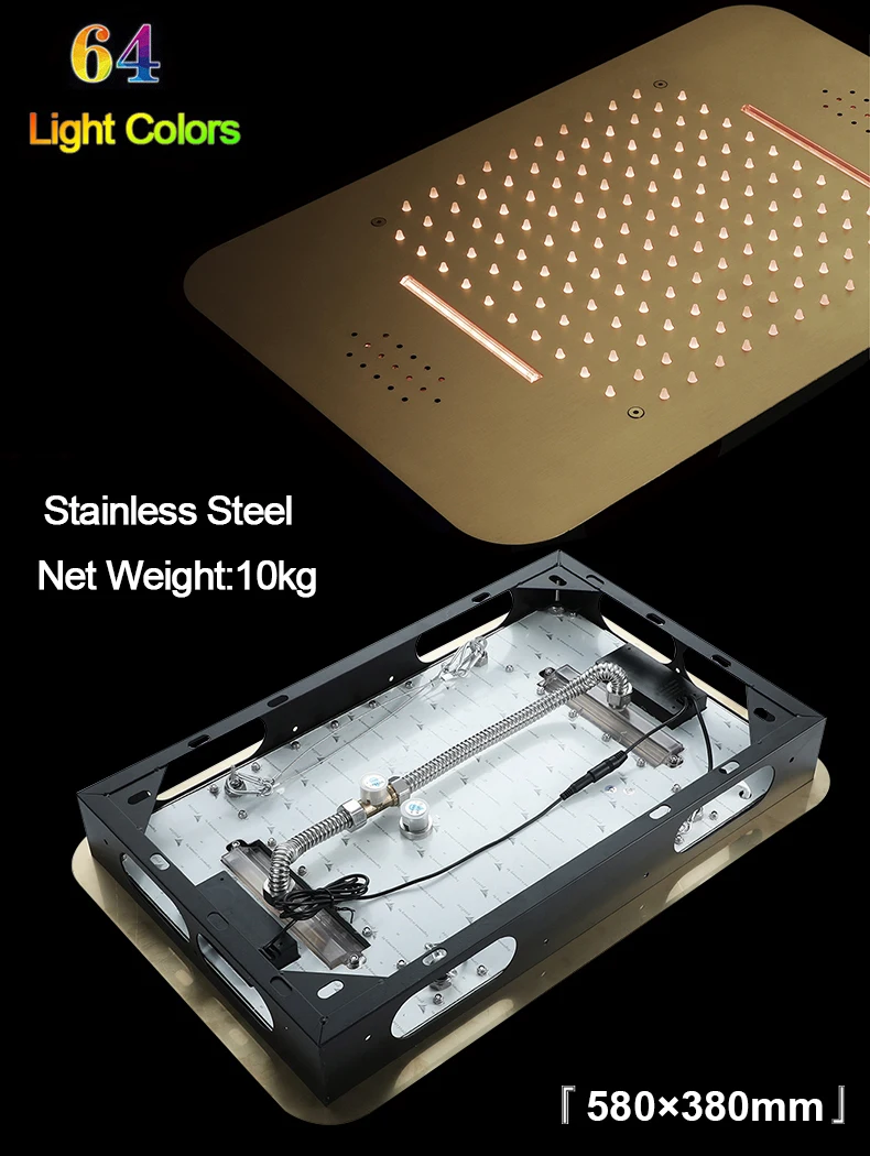 Description Picture 3 of itemM Boenn Brushed Gold Modern Music Shower System Rainfall LED Shower Head Concealed Thermostatic Mixer Smart Bathroom Faucet Set