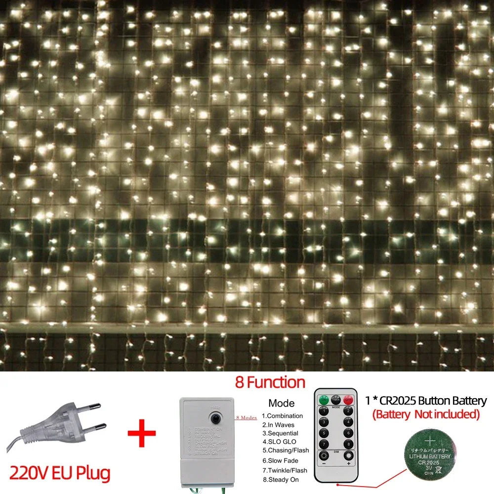 thumbnail image 1 of Decoraciones navideñas de Año Nuevo para el hogar al aire libre Cortina de luces LED impermeables Cadena de carámbanos Guirnalda de calle en la casa Invierno, 1 of 5