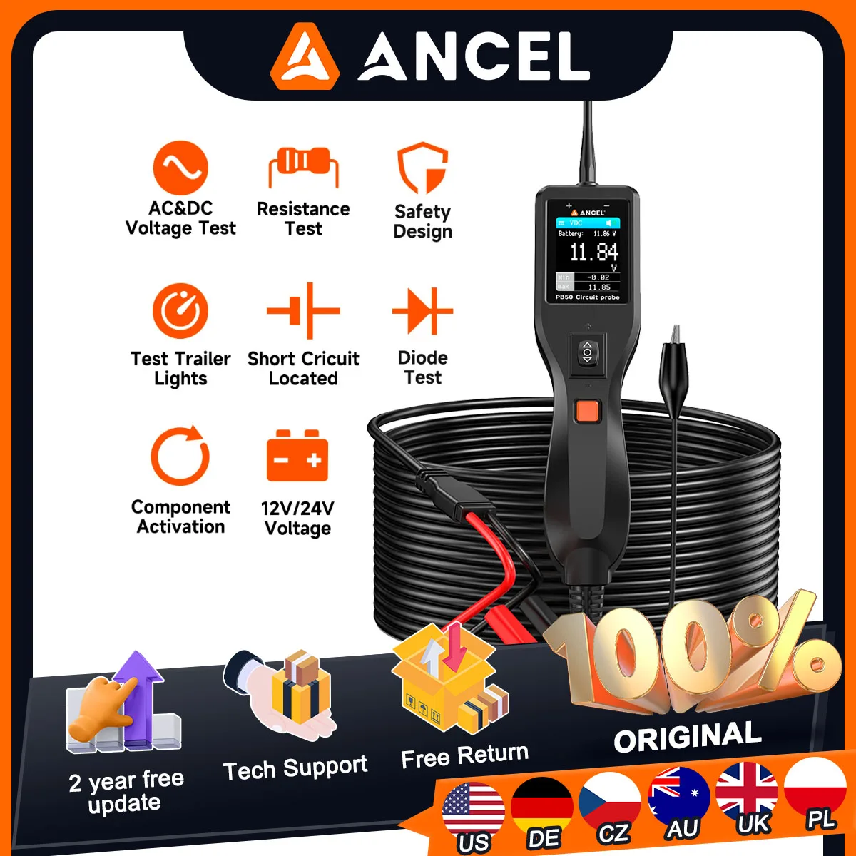 Automotive Circuit Tester Digital Voltage Power Circuit Probe Kit ANCEL PB50 With Short Finder Electrical Diagnostic Tool