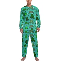 Cartoon Frog Pajamas Men Funny Animal Print Soft Sleepwear Autumn Long Sleeve 2 Pieces Casual Graphic Pajama Sets