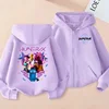 HUNTRX Trendy Girl Group Style Printed Zipper Sweater, Korean Street Style Hooded Cardigan Jacket