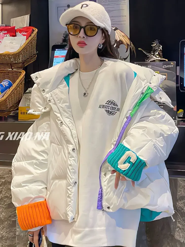 

Women Parkas Korean Street Style 2022 New Fashion Solid Winter Zipper Full Loose Coat Women Keep Warm All-match Designer Parkas