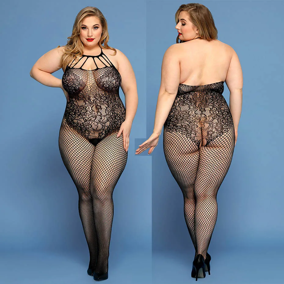 

JSY Sexy Bodysuit Lingerie Sheer Sexy Bodystockings Black Open Crotch Women's Underwear Halter Erotic Lingerie Porno Costumes