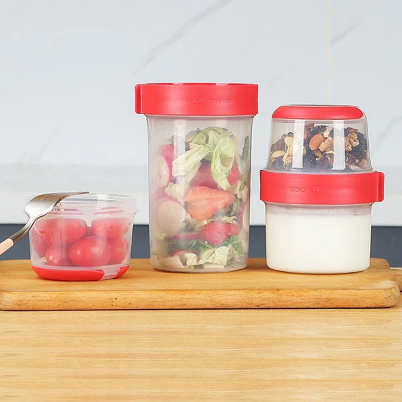 Fresh-keeping Food Container Fruit Salad Yogurt Box Kitchen Container For Cereals Double-layered Portable Travel Storage Jars 5