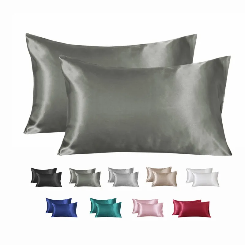 JuwenSilk Pure Emulation Silk Satin Pillowcase Comfortable Pillow Cover Pillowcase for Bed Throw Single Pillow Covers