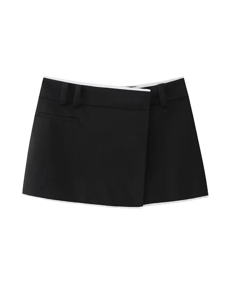 

HH TRAF Women Fashion Asymmetrical Black White Contrast Color Culottes Woman Vintage Chic High Waisted A-Line Mini Skirt Shorts