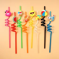 8 - Piece Reusable Spiral Straws Set - Beach Party - Themed Decoration for Birthdays and Cocktails (Multicolored)